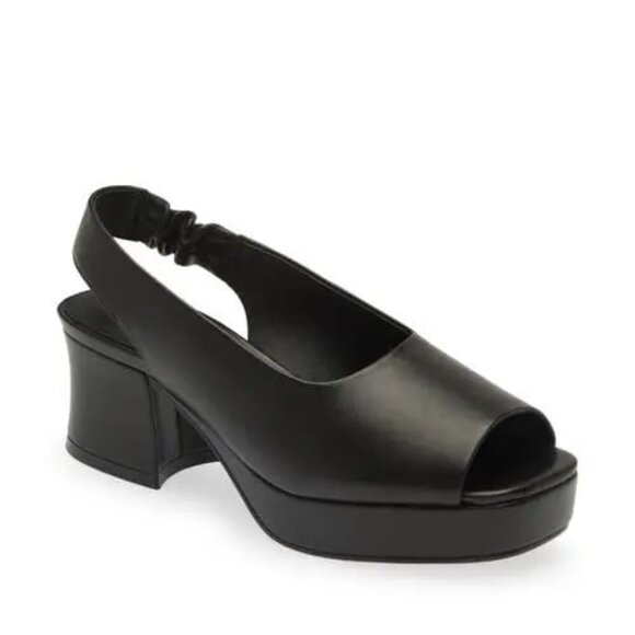 Jeffrey Campbell Extendo Platform Slingback Sandal In Black Leather SIZE 6.5 - Picture 1 of 11